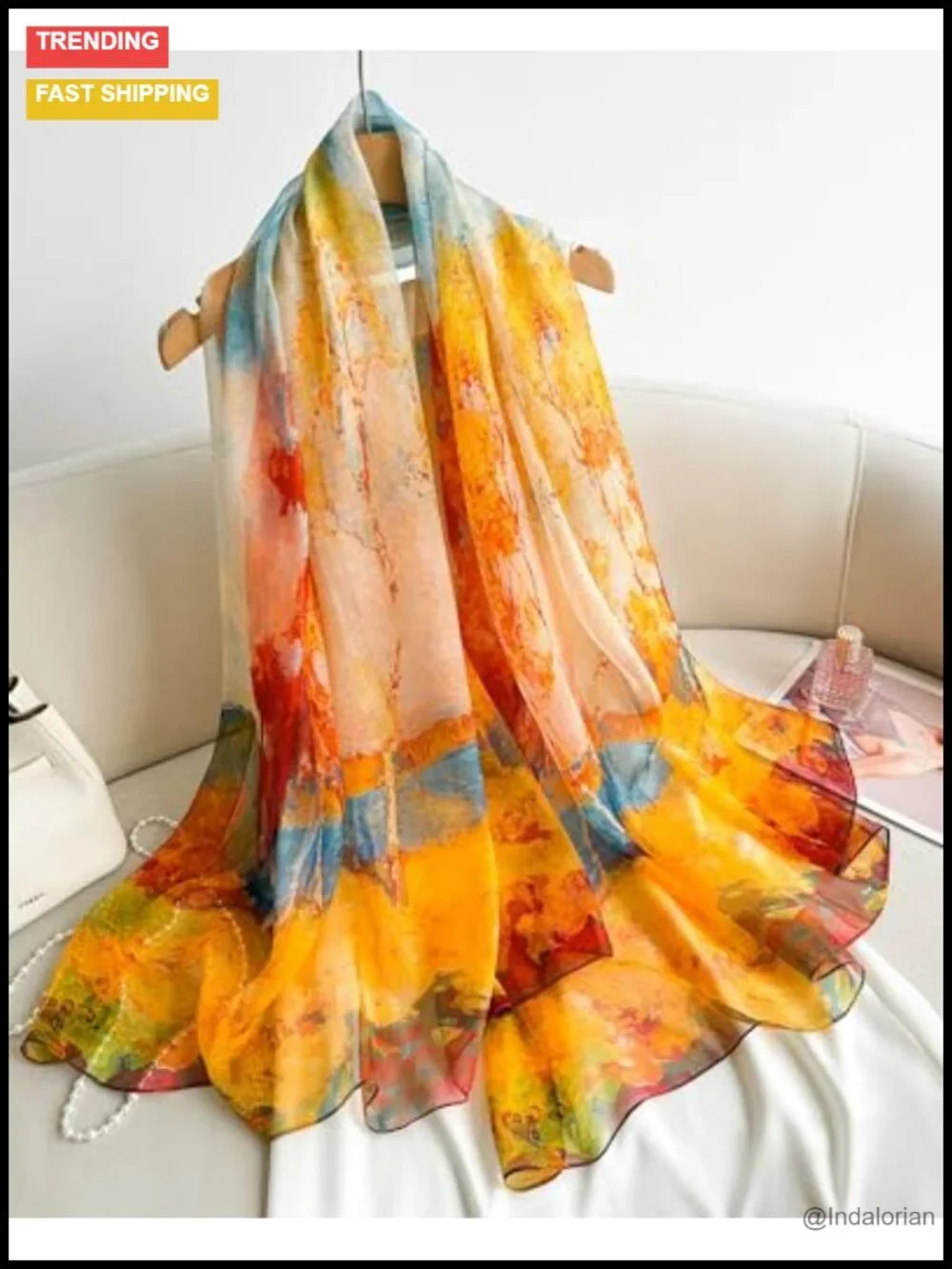 100% Mulberry Silk Scarf, Extra Large Chiffon Shawl Wrap, Lightweight Fashion